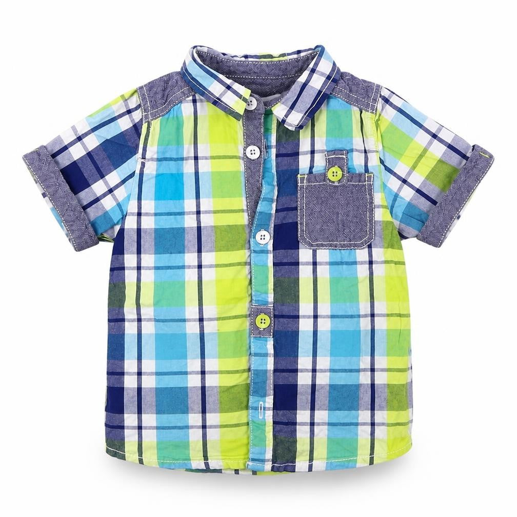 Delix Par Deux Boys Blue Check Cotton Basic Button-Up Size 24 Months Collared Button