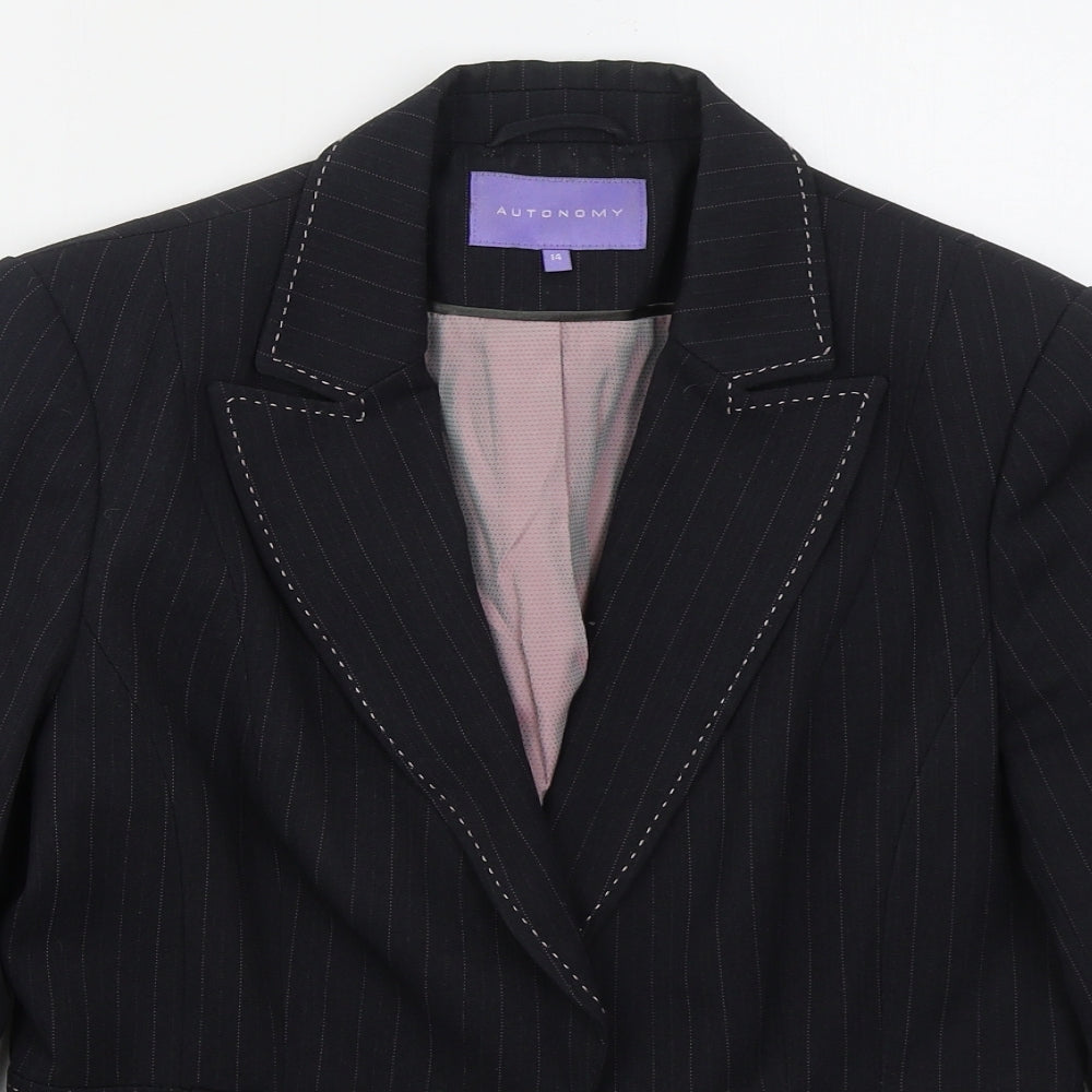 Autonomy Womens Grey Striped Polyester Jacket Suit Jacket Size 14