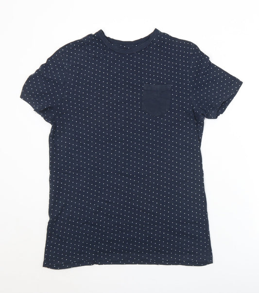 Celio Mens Blue Geometric Polyester  T-Shirt Size S Crew Neck