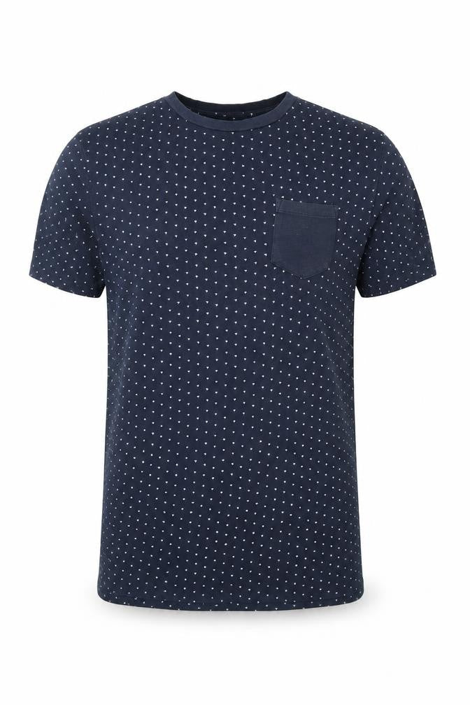 Celio Mens Blue Geometric Polyester  T-Shirt Size S Crew Neck