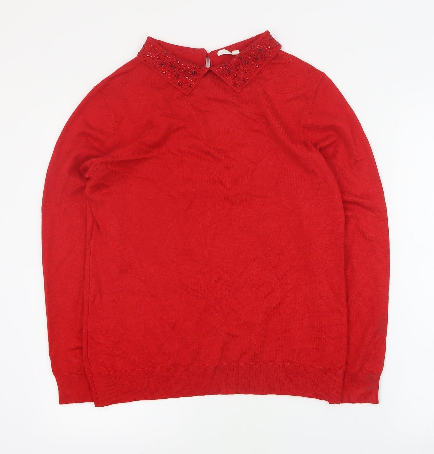 Vida Vi Womens Red Collared  Viscose Pullover Jumper Size M