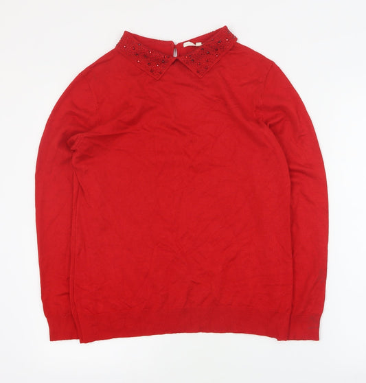 Vida Vi Womens Red Collared  Viscose Pullover Jumper Size M