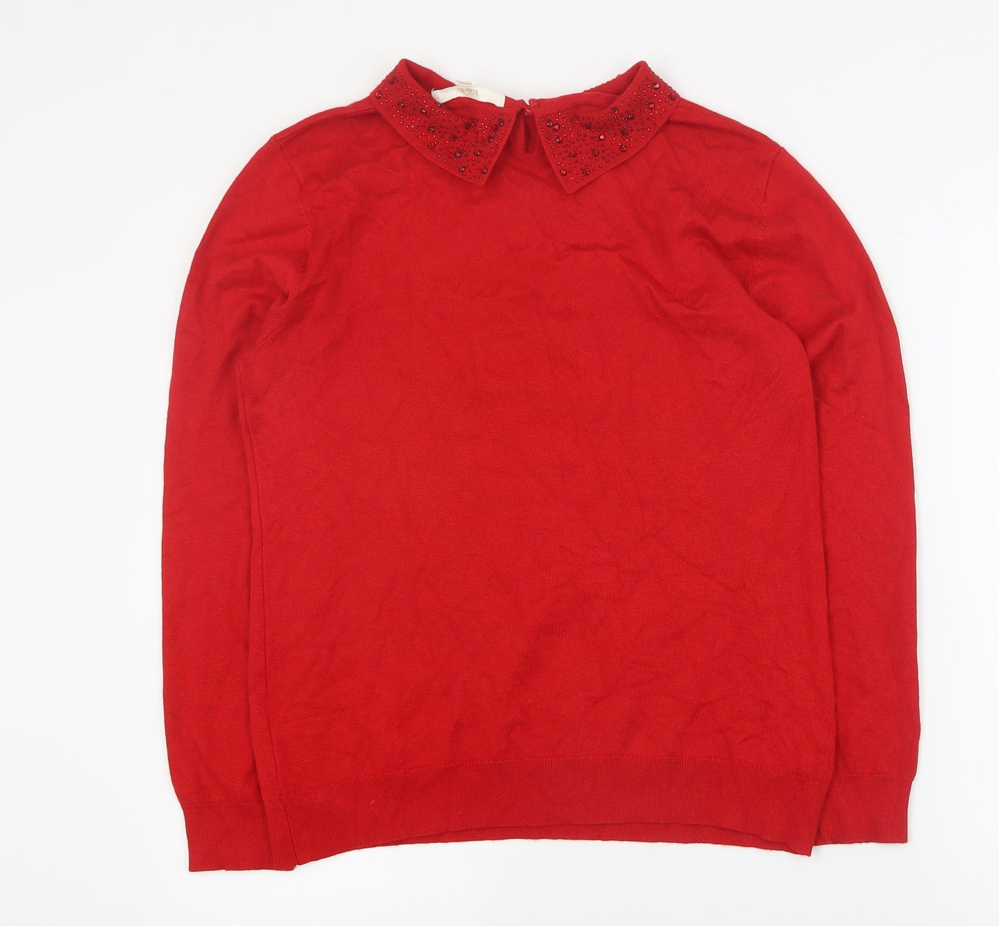 Vida Vi Womens Red Collared  Viscose Pullover Jumper Size M