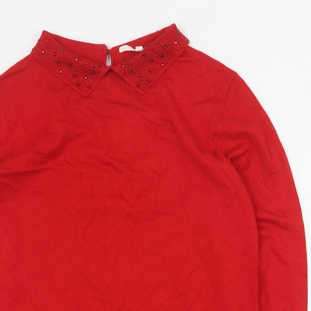 Vida Vi Womens Red Collared  Viscose Pullover Jumper Size M
