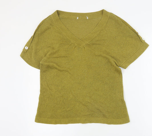 Preworn Womens Green  Viscose Basic T-Shirt Size L V-Neck