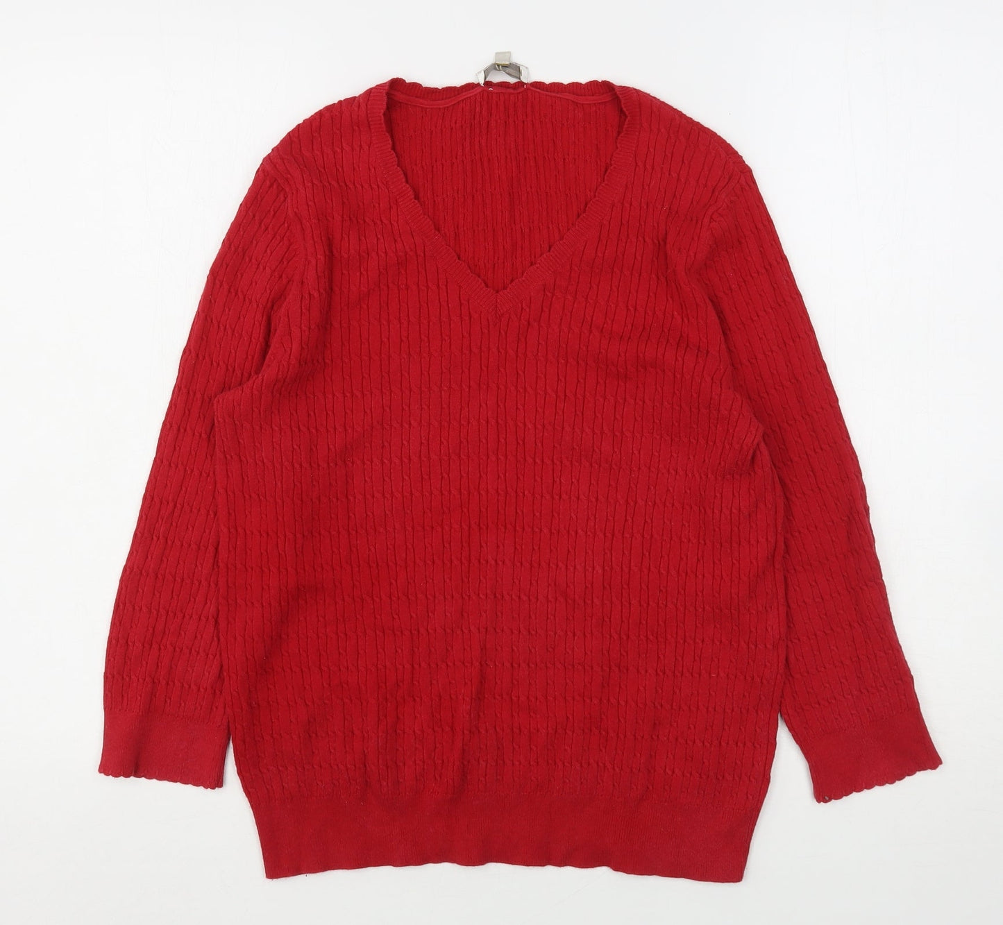 CC Womens Red V-Neck  Cotton Pullover Jumper Size L