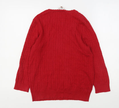 Country Casuals Womens Red V-Neck Cotton Pullover Jumper Size L