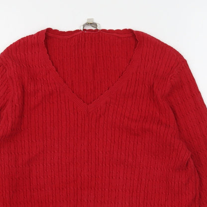 Country Casuals Womens Red V-Neck Cotton Pullover Jumper Size L
