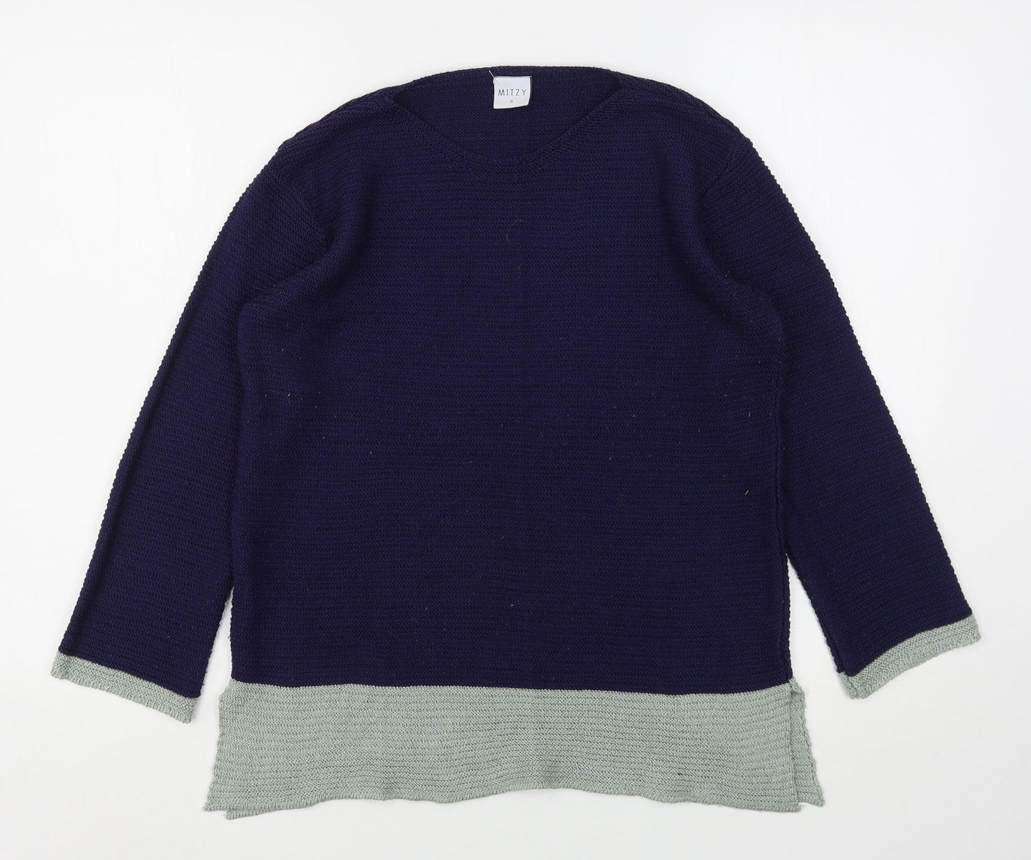 Mitzy Womens Blue Round Neck  Acrylic Pullover Jumper Size S