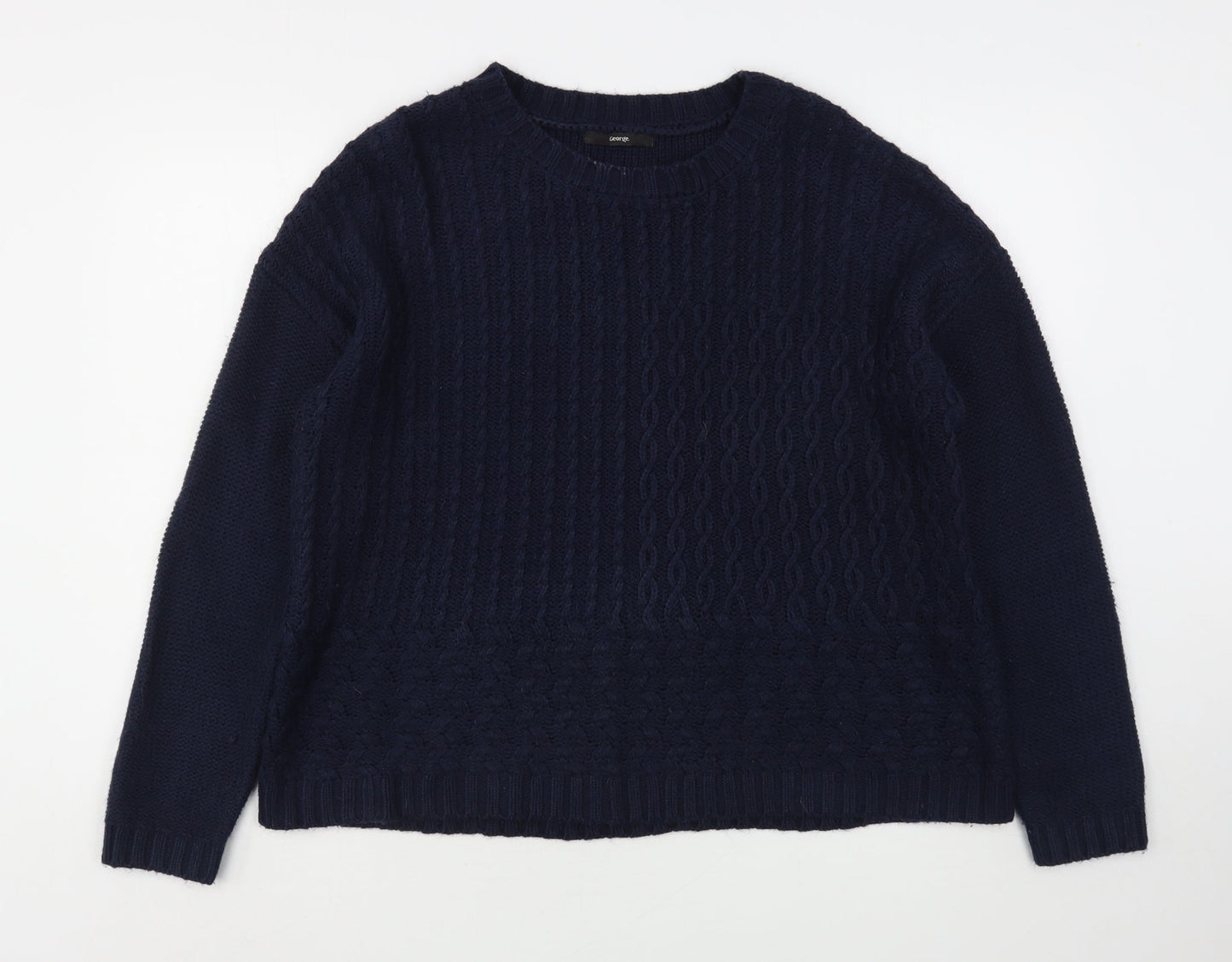 George Womens Blue Round Neck  Acrylic Pullover Jumper Size L