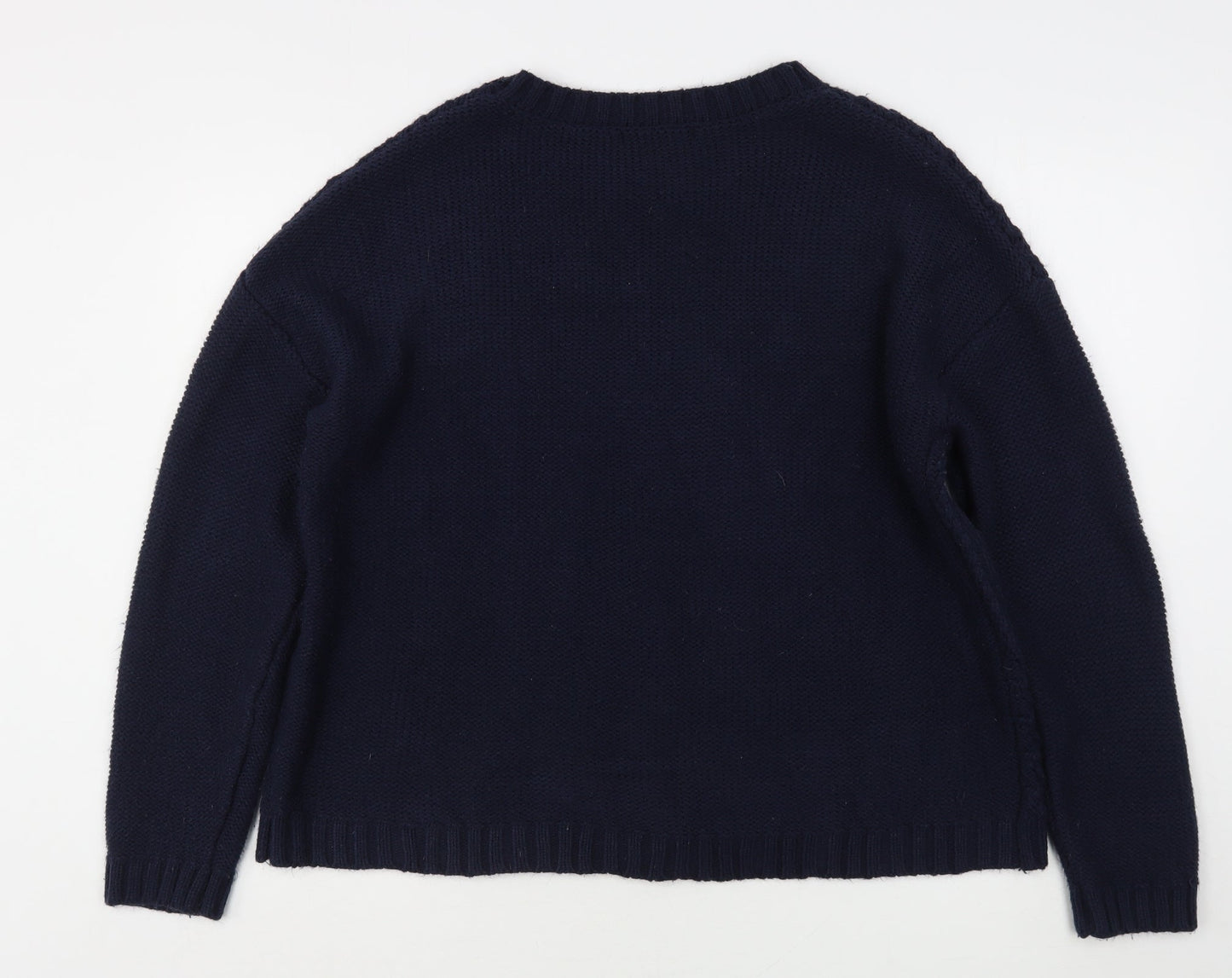 George Womens Blue Round Neck  Acrylic Pullover Jumper Size L