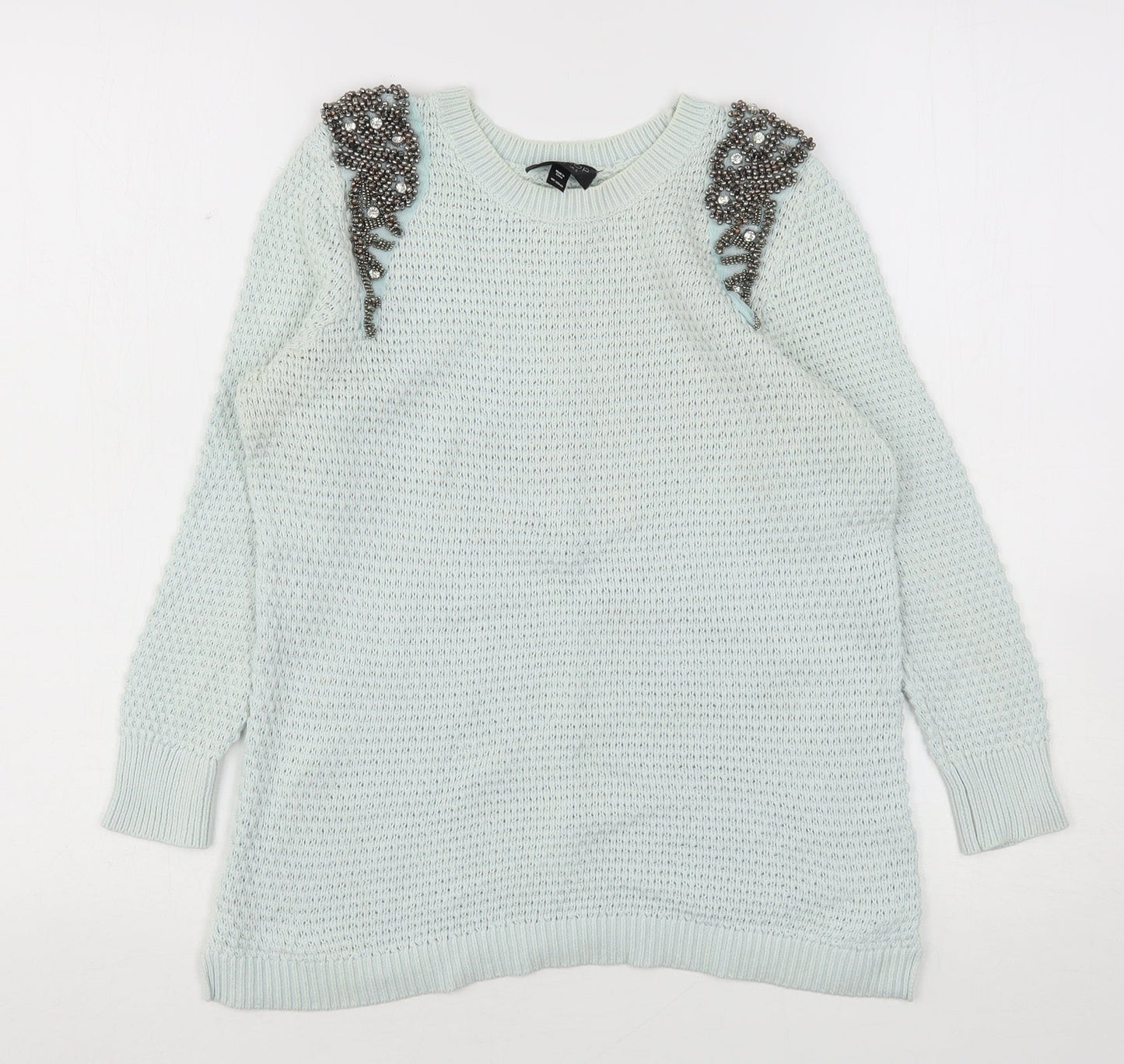 Topshop Womens Green Round Neck  Cotton Pullover Jumper Size 6