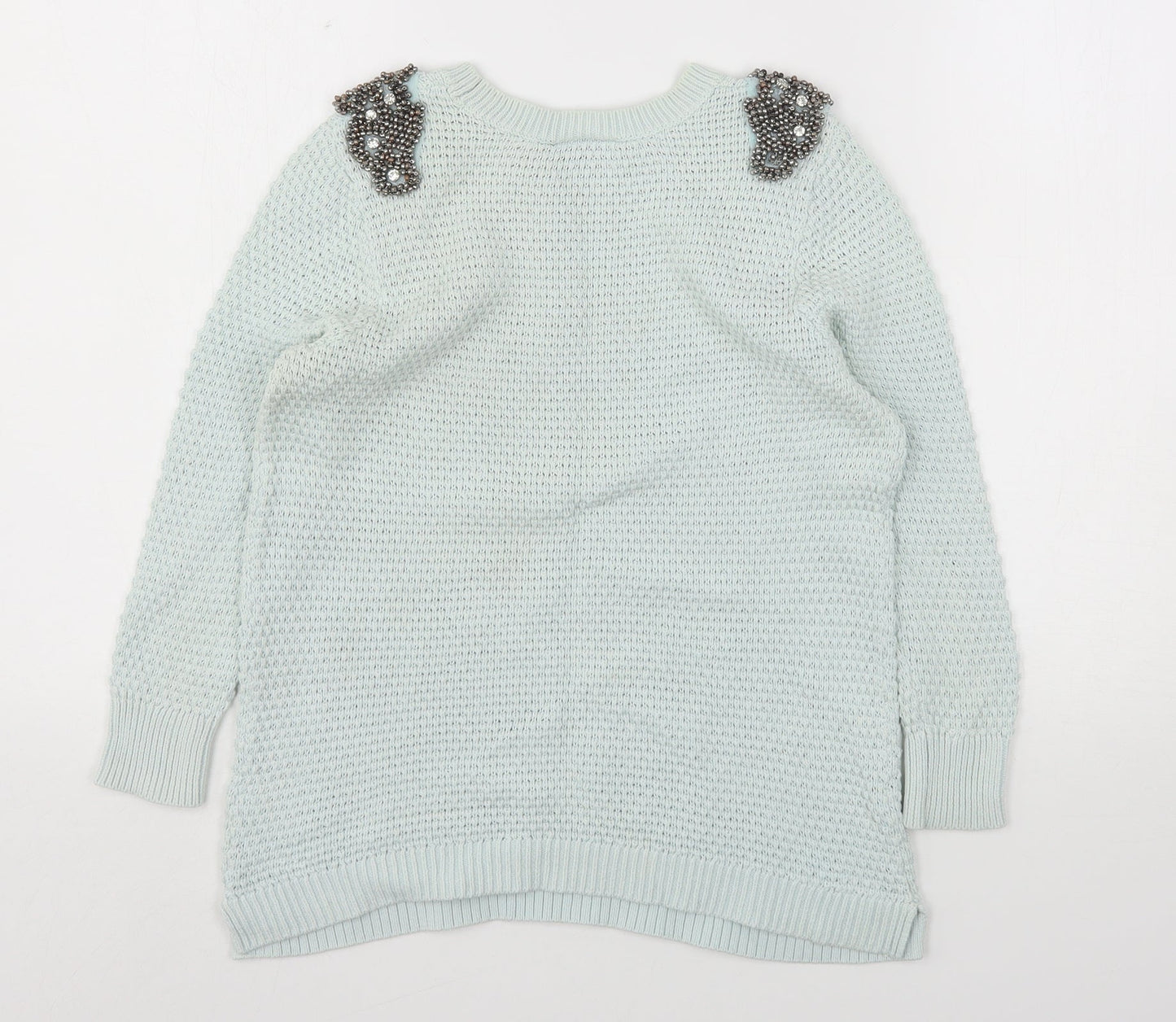 Topshop Womens Green Round Neck  Cotton Pullover Jumper Size 6