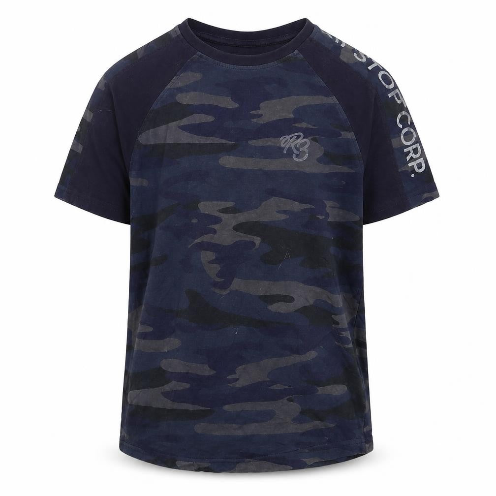 Ripstop Boys Blue Camouflage Cotton Basic T-Shirt Size M Round Neck