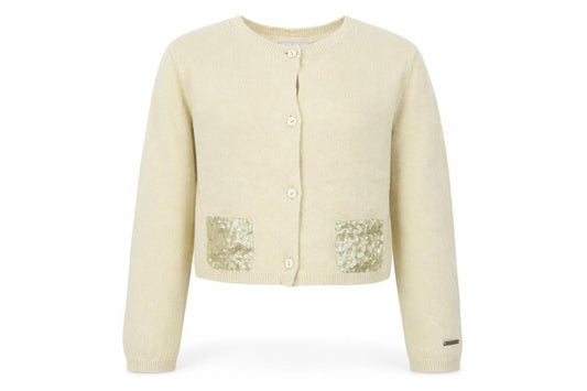 Boboli  Girls Beige Round Neck  Polyester Cardigan Jumper Size 8 Years