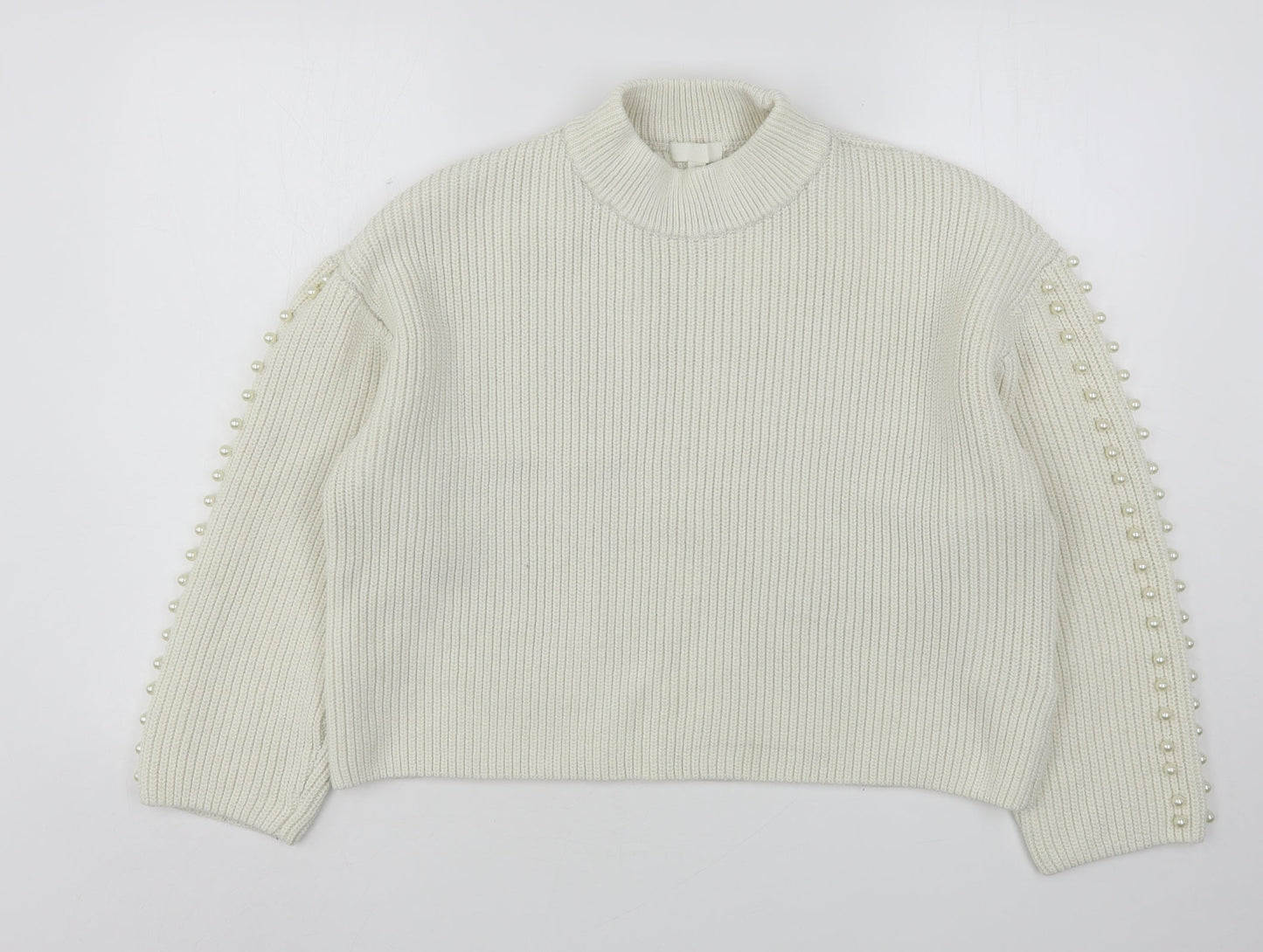H&M Womens Beige High Neck  Polyester Pullover Jumper Size M
