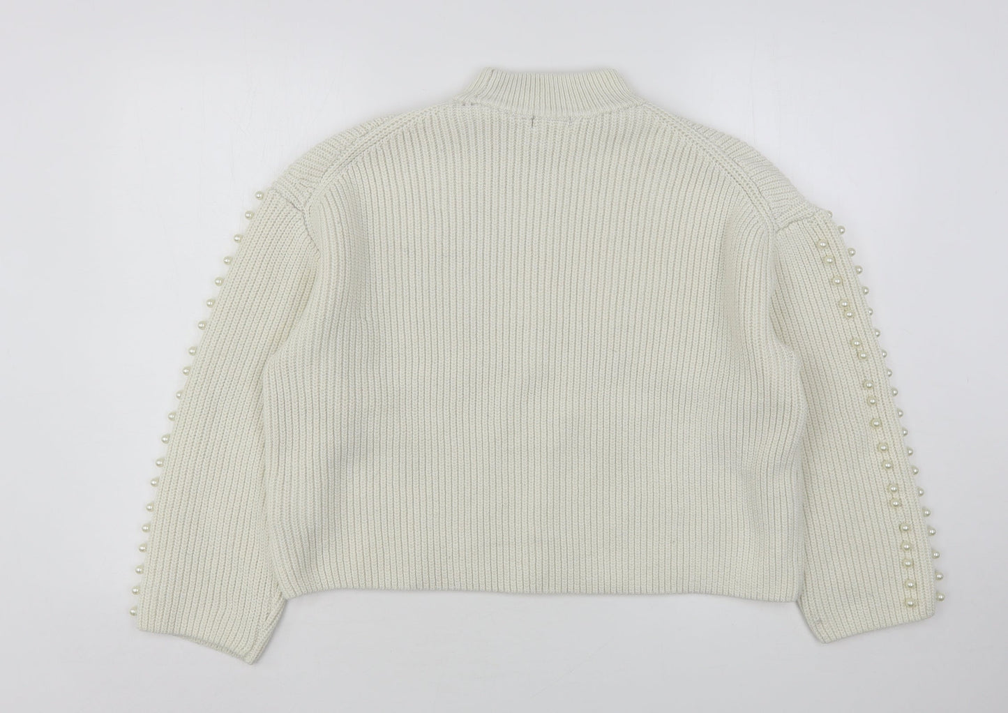 H&M Womens Beige High Neck  Polyester Pullover Jumper Size M