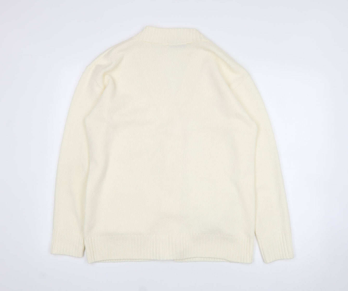 pure & natural Womens White V-Neck  Acrylic Cardigan Jumper Size L   - Size M-L