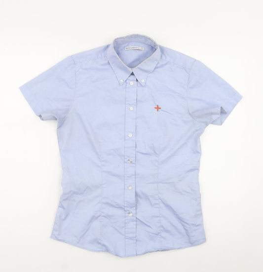 Kustom Kit Womens Blue  Cotton Jersey Button-Up Size 8 Collared