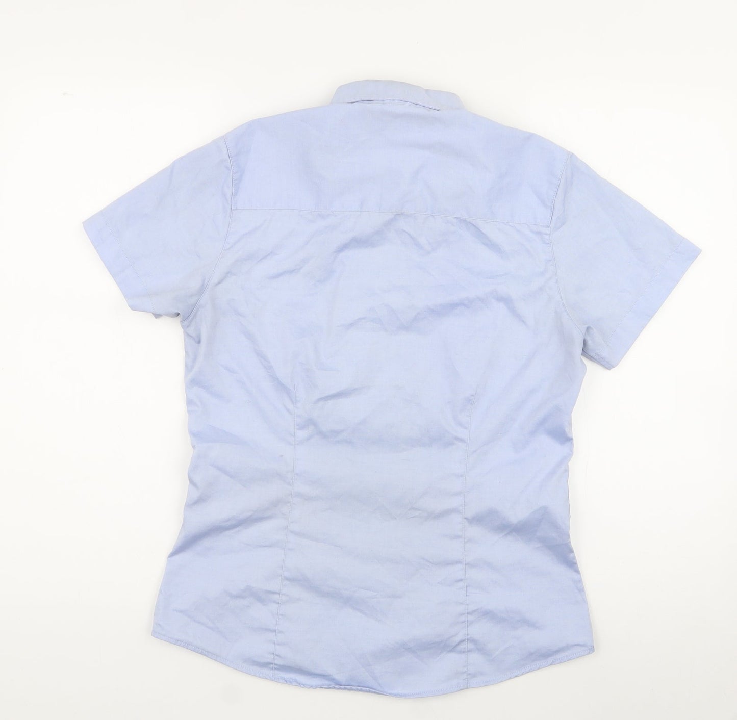 Kustom Kit Womens Blue  Cotton Jersey Button-Up Size 8 Collared