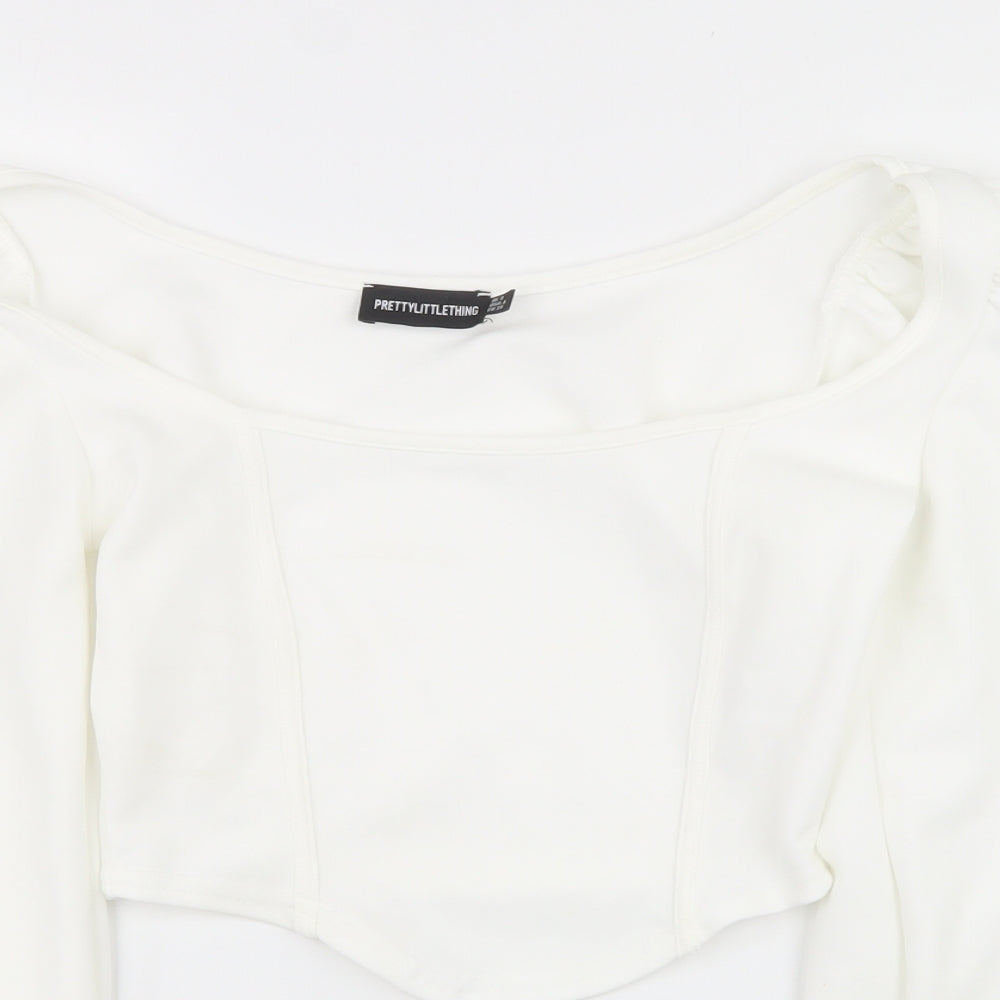 PRETTYLITTLETHING Womens White  Polyester Basic Tank Size 8 Square Neck