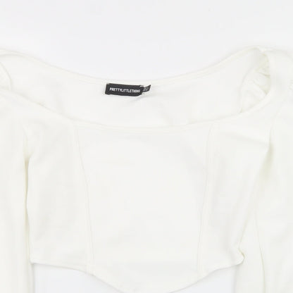 PRETTYLITTLETHING Womens White  Polyester Basic Tank Size 8 Square Neck