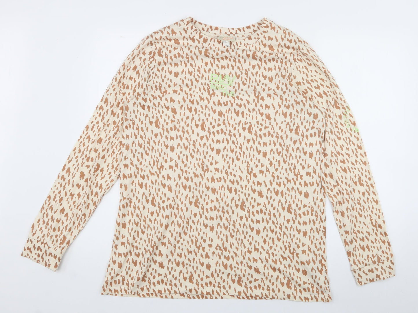 River Island Womens Beige Animal Print 100% Cotton Jersey T-Shirt Size M Crew Neck