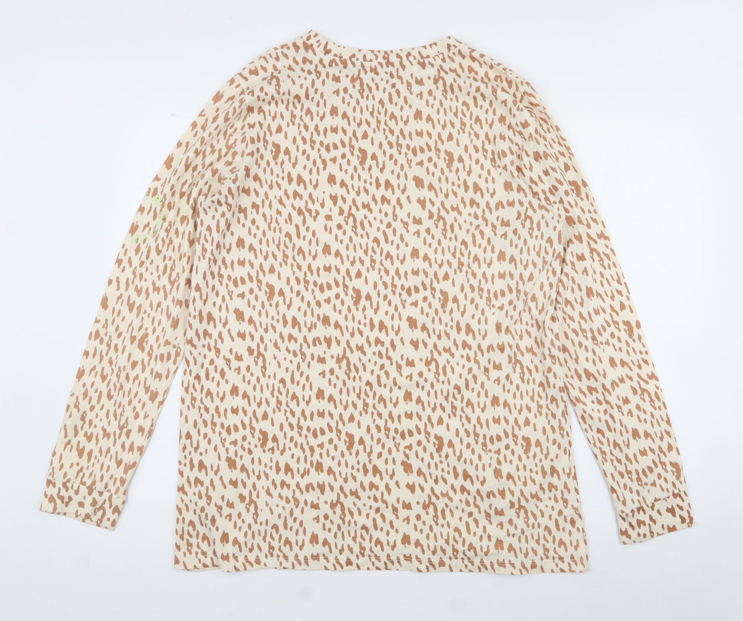 River Island Womens Beige Animal Print 100% Cotton Jersey T-Shirt Size M Crew Neck