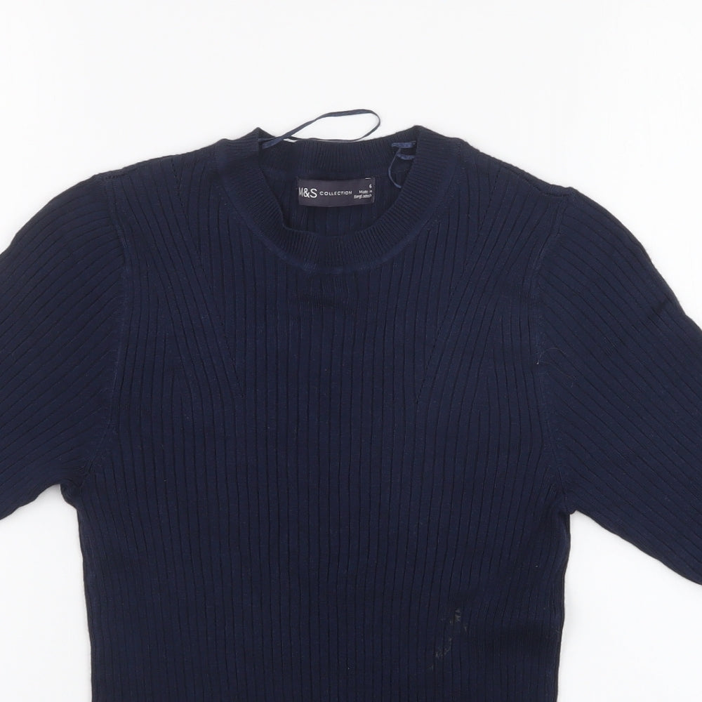 Marks and Spencer Womens Blue  Trivinyl Jersey Polo Size 6 Crew Neck
