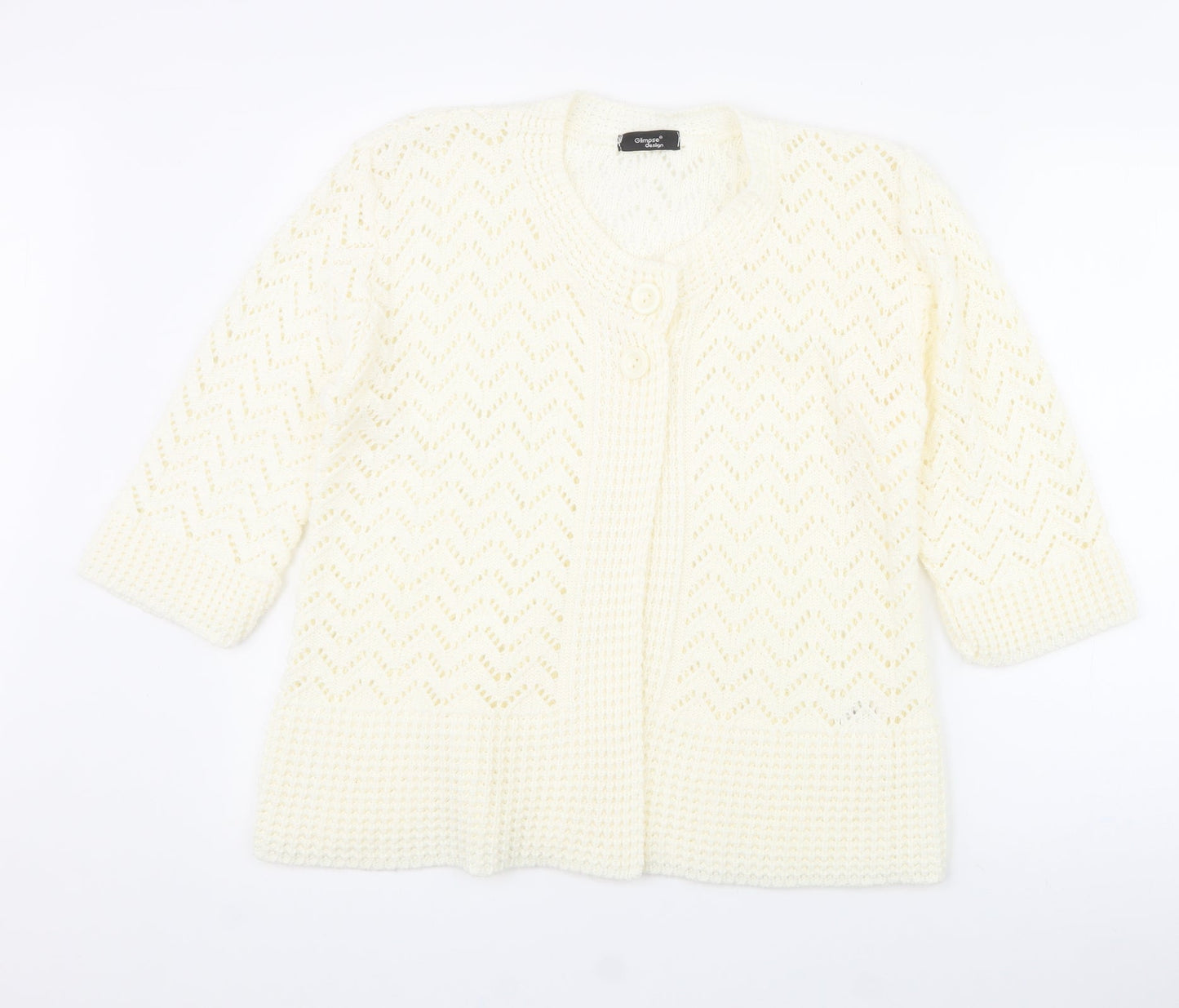 Glimpse Design Womens White Crew Neck  Acrylic Cardigan Jumper Size M