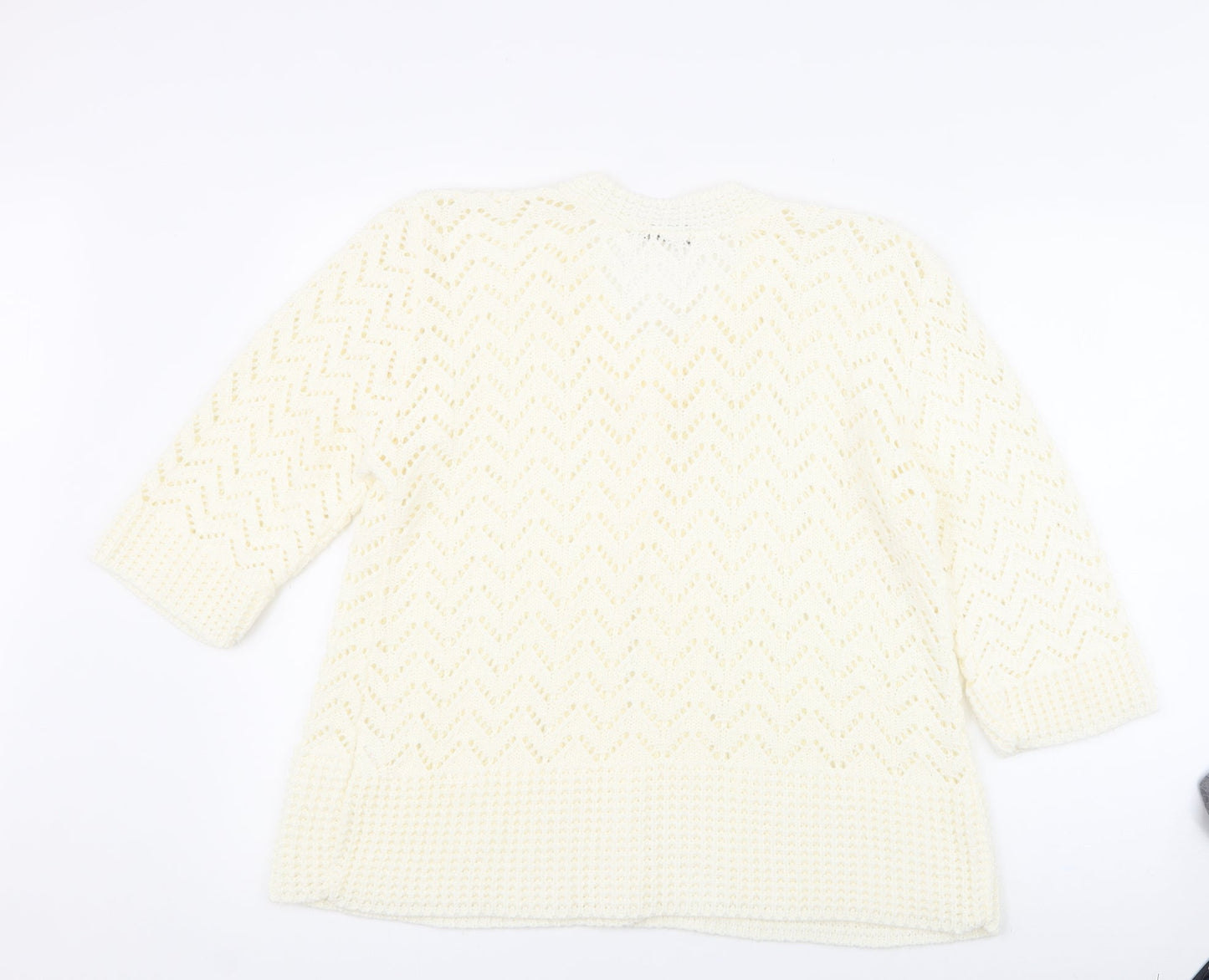 Glimpse Design Womens White Crew Neck  Acrylic Cardigan Jumper Size M