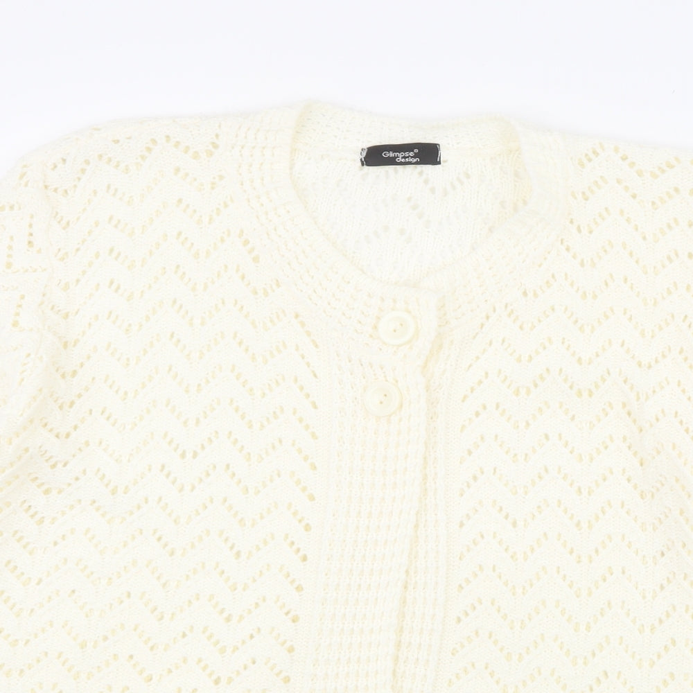 Glimpse Design Womens White Crew Neck  Acrylic Cardigan Jumper Size M