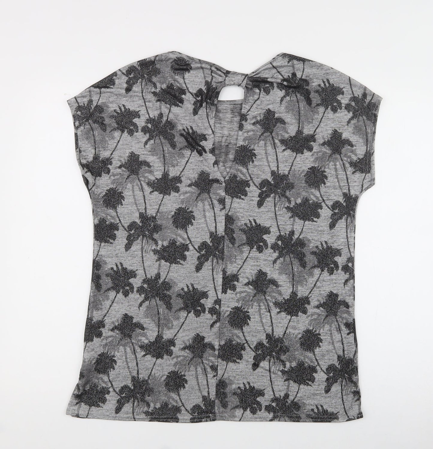 Oasis Womens Gold Floral Polyester Jersey T-Shirt Size S Crew Neck