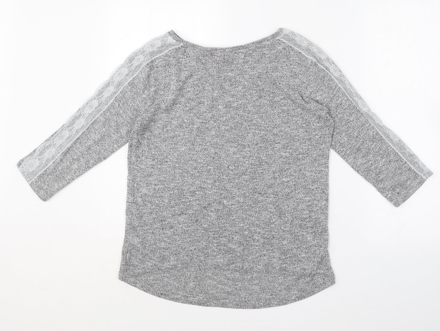 Dorothy Perkins Womens Grey  Polyester Basic T-Shirt Size 10 Round Neck - Lace sleeve