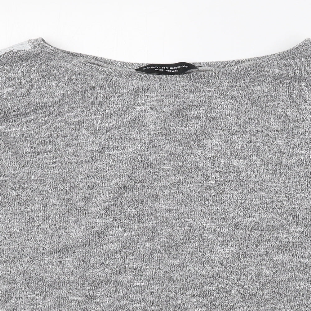 Dorothy Perkins Womens Grey  Polyester Basic T-Shirt Size 10 Round Neck - Lace sleeve