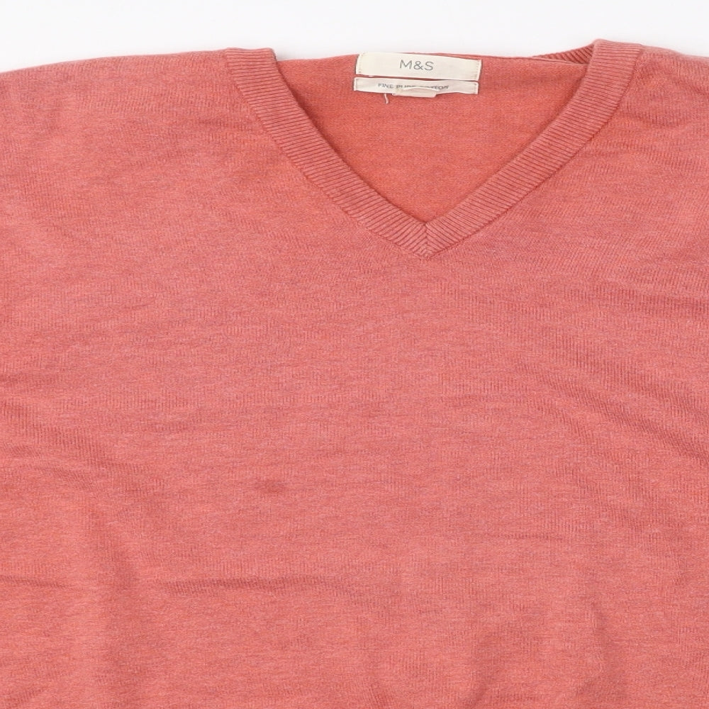 Marks and Spencer Womens Pink V-Neck  Cotton Pullover Jumper Size 2XL