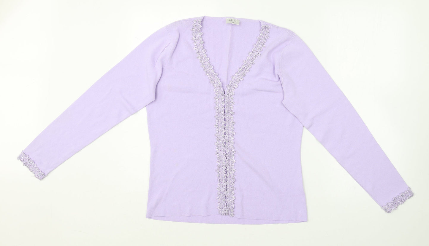 Alibi Womens Purple V-Neck  Viscose Pullover Jumper Size 16