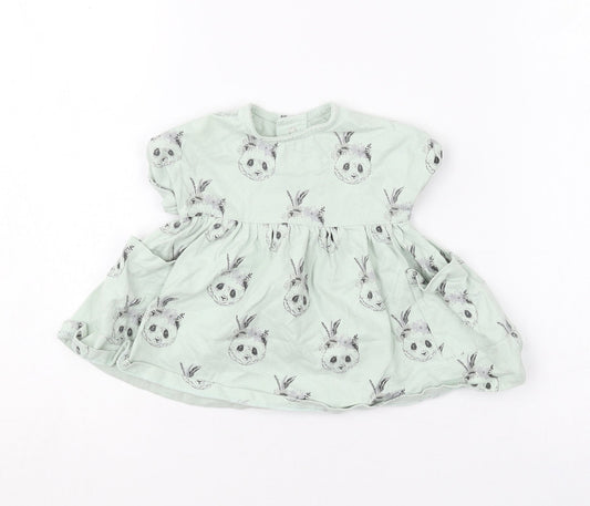 mamas & papas Baby Green Geometric Cotton Skater Dress  Size 0-3 Months  Round Neck