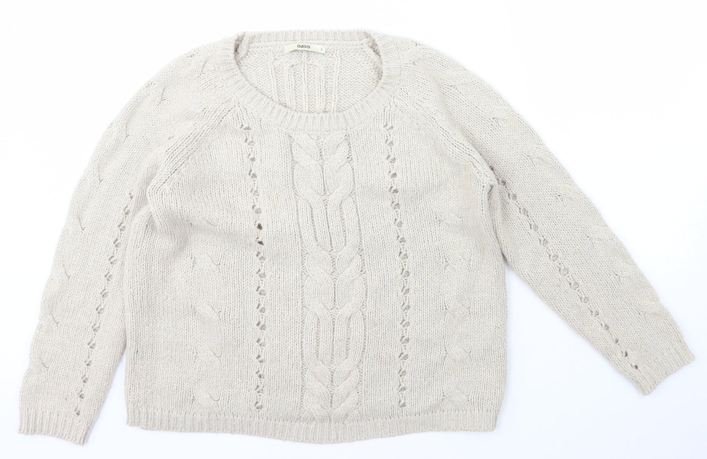 Oasis Womens Beige Scoop Neck  Acrylic Pullover Jumper Size S