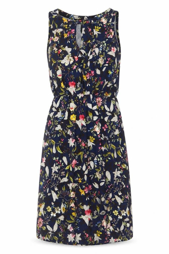 Oasis Womens Blue Floral Viscose A-Line  Size XS  High Neck Pullover