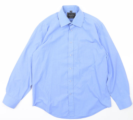 Hutson Harbour Mens Blue  Polyester  Button-Up Size 15.5 Collared Button