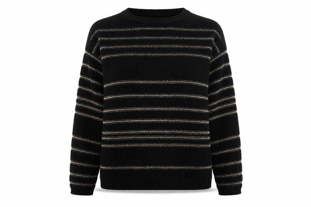 BHS Womens Black Round Neck Striped Acrylic Pullover Jumper Size 14