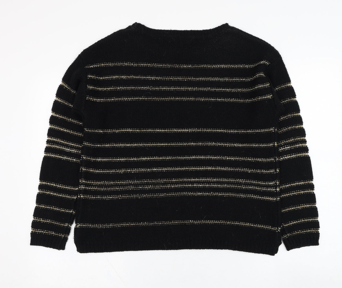 BHS Womens Black Round Neck Striped Acrylic Pullover Jumper Size 14