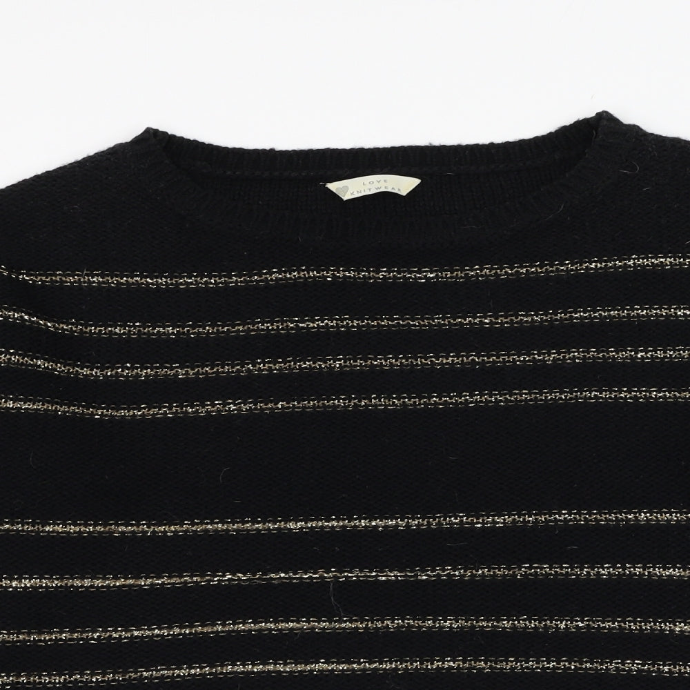 BHS Womens Black Round Neck Striped Acrylic Pullover Jumper Size 14