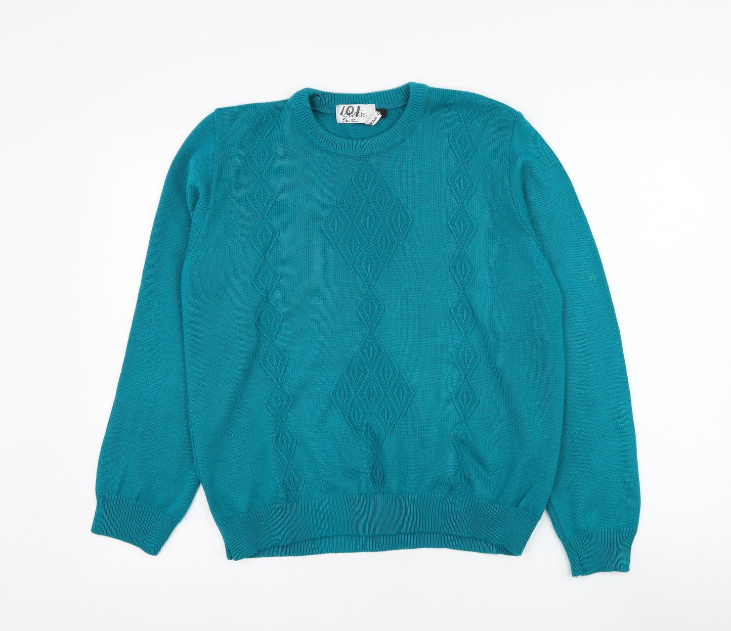 Classic Womens Green Round Neck  Acrylic Pullover Jumper Size M