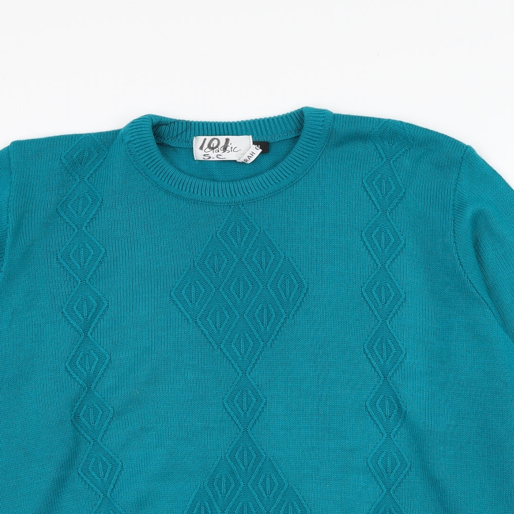 Classic Womens Green Round Neck  Acrylic Pullover Jumper Size M