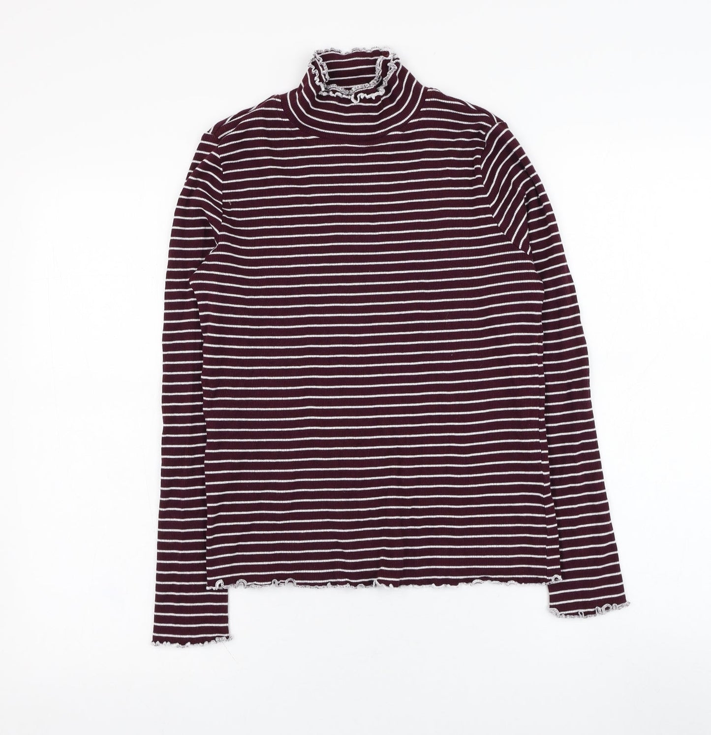 Preworn Womens Pink Mock Neck Striped Cotton Pullover Jumper Size 14