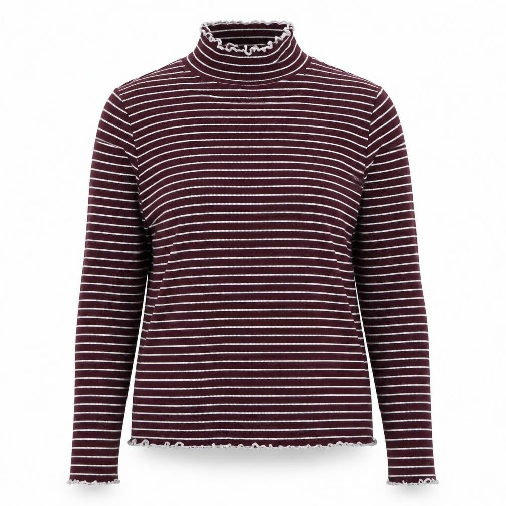 Preworn Womens Pink Mock Neck Striped Cotton Pullover Jumper Size 14
