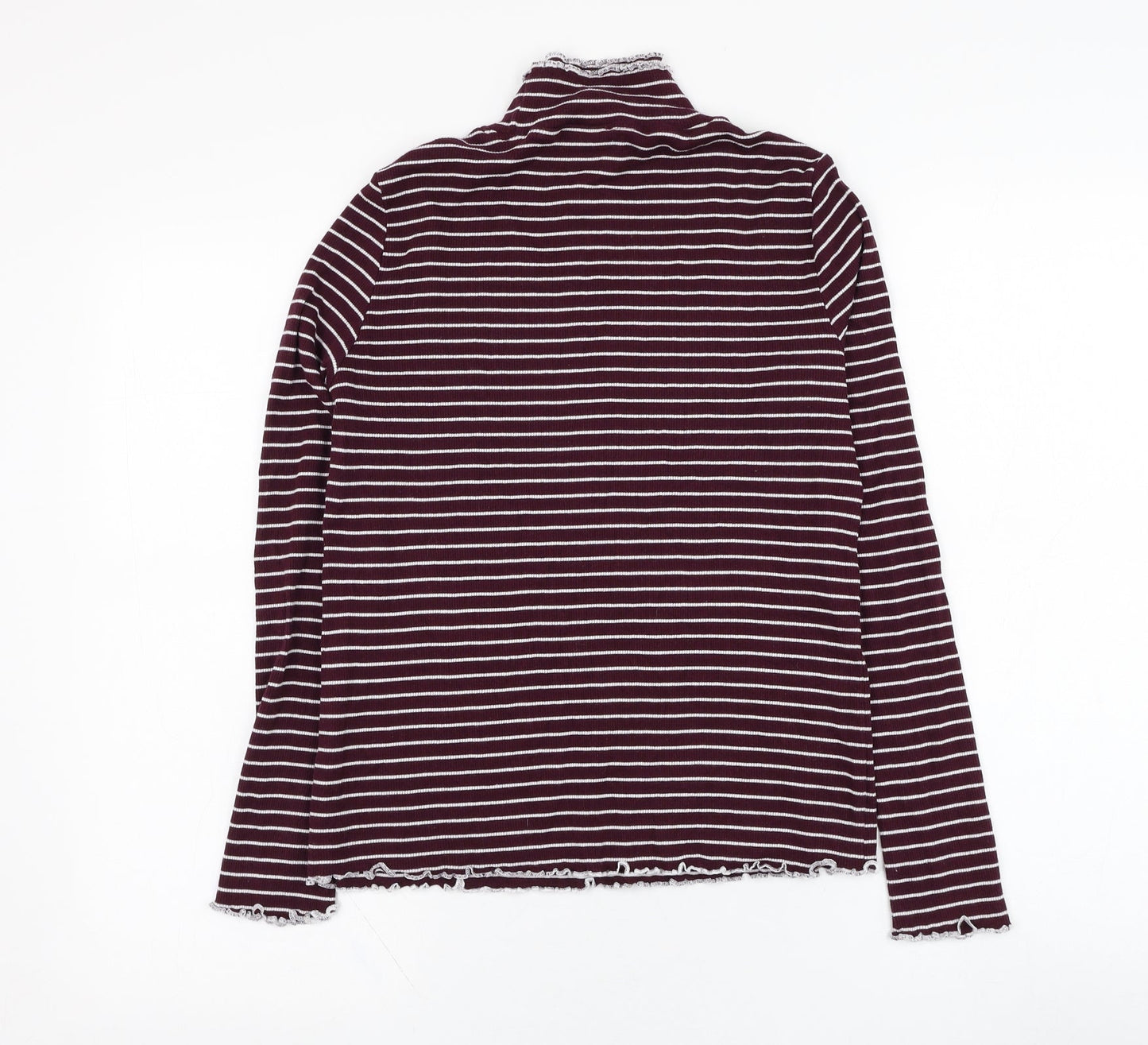 Preworn Womens Pink Mock Neck Striped Cotton Pullover Jumper Size 14