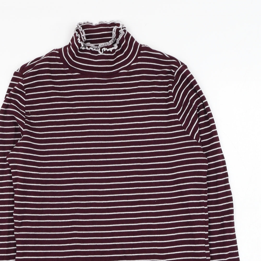 Preworn Womens Pink Mock Neck Striped Cotton Pullover Jumper Size 14
